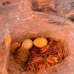 Cajun Bros - Seafood boil with noodles.