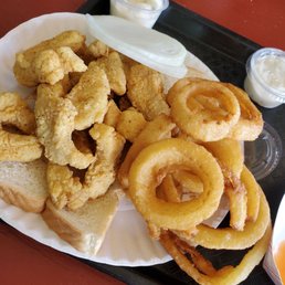 Catfish fritter and onion ring Catfish fritter and onion ring
