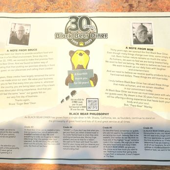Black Bear Diner Barstow - Placemat - Breakfast & Brunch Near Me - Barstow, California