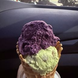 Small Ube & Pistachio waffle cone