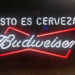 My now fixed neon beer sign. The letter "E", as marked, had broken during transit. The repair is impossible to see.