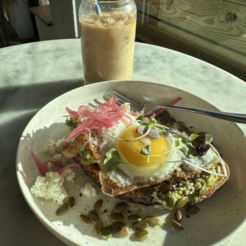 Drift Coffee & Kitchen - Mayfaire - Avocado toast and iced latte - Coffee & Tea Near Me - Wilmington, North Carolina