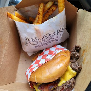 Herby's Burgers - Herby Jr. w/ bacon & seasoned fries - Burgers Near Me - Dallas, Texas Herby's Burgers - Herby Jr. w/ bacon & seasoned fries - Burgers Near Me - Dallas, Texas