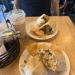 Asada Breakfast Burrito And chilaquiles Breakfast Burrito iced churro latte Asada Breakfast Burrito And chilaquiles Breakfast Burrito iced churro latte