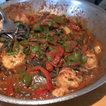 The Daily Catch - Freshly made black pasta with puttanesca sauce, I added scallops for $6, also served in a pan - Seafood Near Me - Brookline, Massachusetts The Daily Catch - Freshly made black pasta with puttanesca sauce, I added scallops for $6, also served in a pan - Seafood Near Me - Brookline, Massachusetts