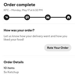 KFC - Order details via DoorDash.
