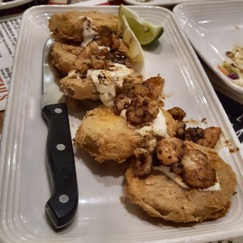 Tricky Fish - Stand up for me fried green tomatoes with blackened shrimp - Seafood Near Me - Fort Worth, Texas Tricky Fish - Stand up for me fried green tomatoes with blackened shrimp - Seafood Near Me - Fort Worth, Texas