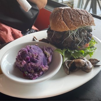The Booch Bar - burger with mushrooms, sweet potato salad! - Breakfast & Brunch Near Me - Hilo, Hawaii