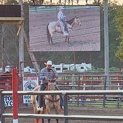 Gerry Rodeo - Announcer leading prayer for the safety of the riders, animals, bull staff, and country.