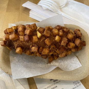 Hankki - Corn dog with potato on outside - Korean Near Me - Banff, Alberta Hankki - Corn dog with potato on outside - Korean Near Me - Banff, Alberta