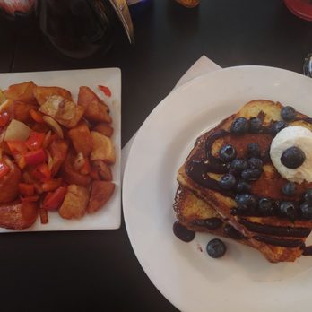 Sweet Basil's Cafe - Home fries and Blueberry stuffed French Toast - New American Near Me - Livingston, New Jersey Sweet Basil's Cafe - Home fries and Blueberry stuffed French Toast - New American Near Me - Livingston, New Jersey
