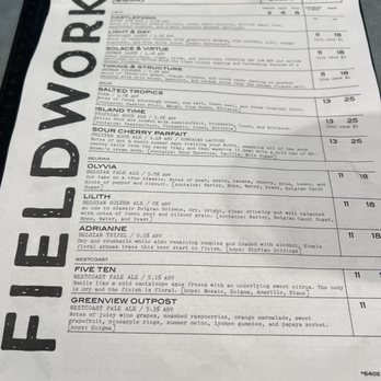 Fieldwork Brewing - 4/1/23 menu - Breweries Near Me - Napa, California Fieldwork Brewing - 4/1/23 menu - Breweries Near Me - Napa, California