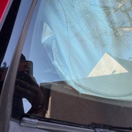 The broken windshield. The broken windshield.