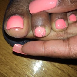 Rushed pedicure, they did not let me dry. Nail polish under and around my toe, smh.
