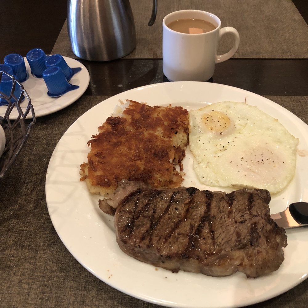Sage Cafe - Steak media rare, hash-browns, eggs over medium with toast - American Near Me - Lakeside, California Sage Cafe - Steak media rare, hash-browns, eggs over medium with toast - American Near Me - Lakeside, California