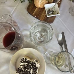 Eighteen Seminole St - Some wine, bread + oil, and some dessert.