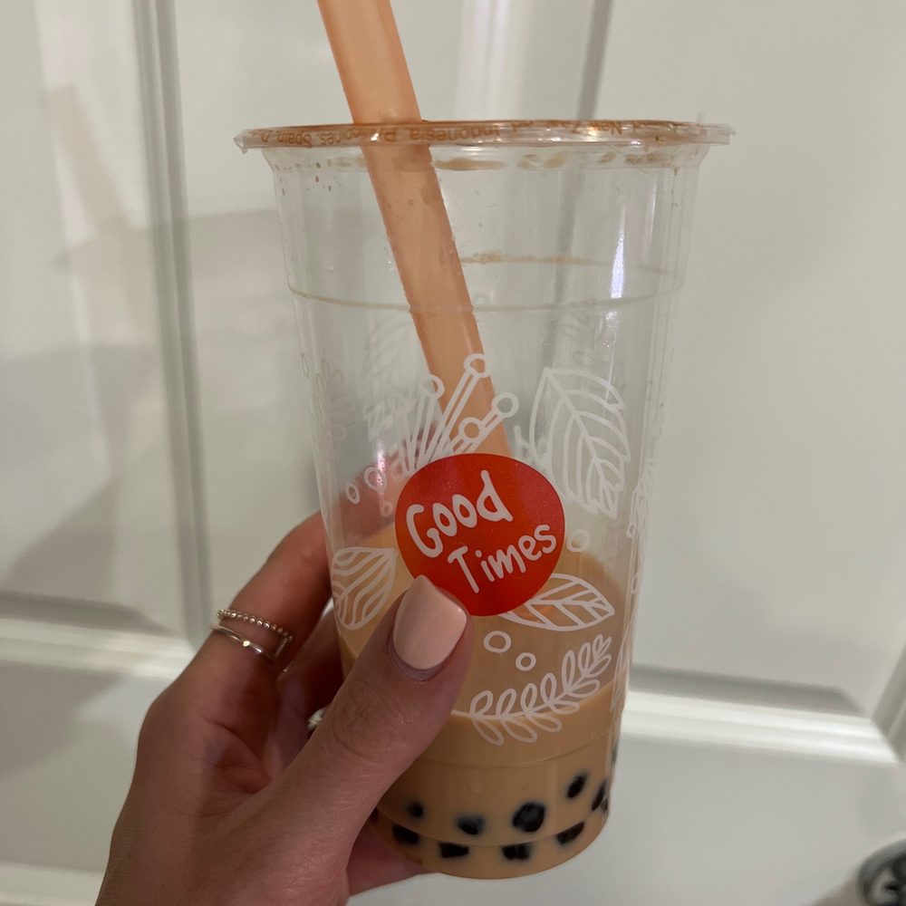 Dragon milk tea with large boba Dragon milk tea with large boba