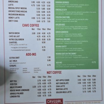 Cavegirl Coffeehouse - Drink menu - Coffee & Tea Near Me - Longmont, Colorado Cavegirl Coffeehouse - Drink menu - Coffee & Tea Near Me - Longmont, Colorado