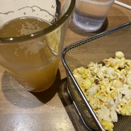 Ice cold "Hazy Jane" IPA and popcorn to start with.