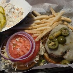 Blue Eagle Tavern - Double-patty "Voodoo Burger" with fries, slaw & pickles: Their coleslaw was VERY tasty!
