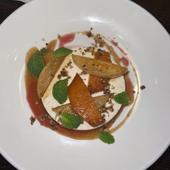 Tyger Tyger - Five spice panna cotta with Szechuan peppercorns, persimmon, and Asian pear - Szechuan Near Me - Seattle, Washington Tyger Tyger - Five spice panna cotta with Szechuan peppercorns, persimmon, and Asian pear - Szechuan Near Me - Seattle, Washington
