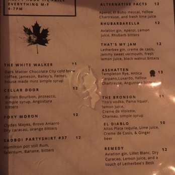 Remedy - Menu as of 11/21/18 - Cocktail Bars Near Me - Chicago, Illinois