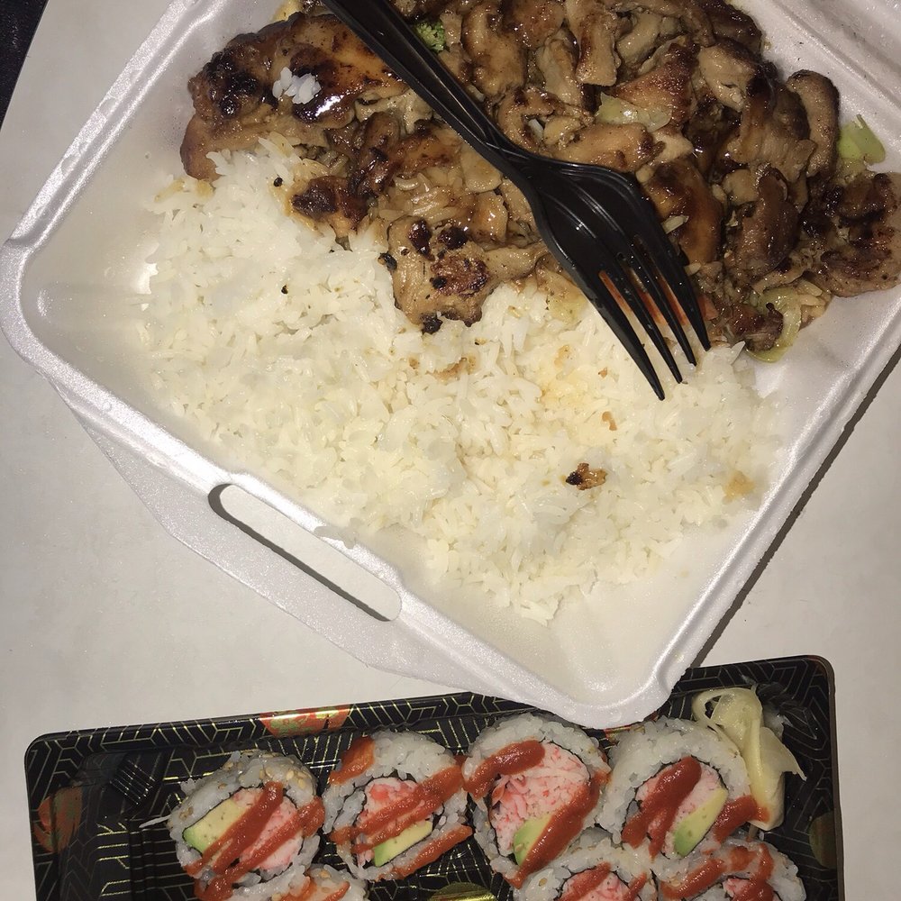 Quick Grill Japan - Chicken teriyaki with veggies and white rice; spicy Cali roll. - Sushi Bars Near Me - Staten Island, New York Quick Grill Japan - Chicken teriyaki with veggies and white rice; spicy Cali roll. - Sushi Bars Near Me - Staten Island, New York