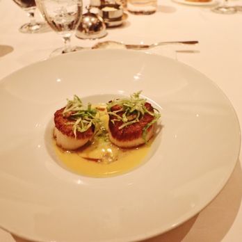 Gary Danko - Seared Scallops with roasted red pumpkin, apple, and cabbage compote - New American Near Me - San Francisco, California Gary Danko - Seared Scallops with roasted red pumpkin, apple, and cabbage compote - New American Near Me - San Francisco, California