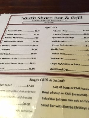 Menu photo 8 South Shore Bar And Grill Delavan, WI