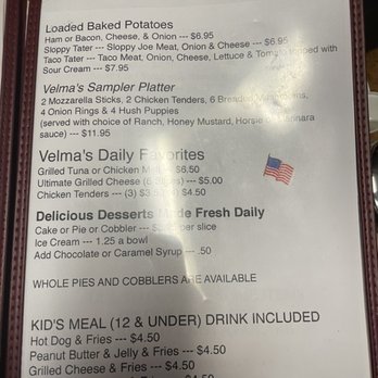 Velma's Diner - Menu - Diners Near Me - Shoals, Indiana