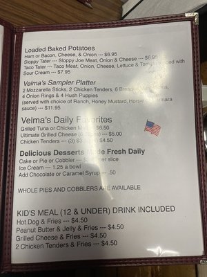 Menu photo 1 Velma's Diner Shoals, IN