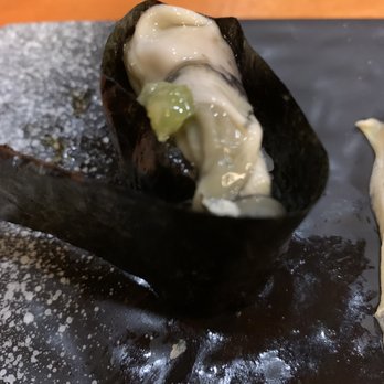 Neta Shari - Raw oyster with pickled wasabi - Sushi Bars Near Me - Brooklyn, New York Neta Shari - Raw oyster with pickled wasabi - Sushi Bars Near Me - Brooklyn, New York