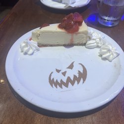 Greek Islands Restaurants - Strawberry Cheesecake with a Hallowe'en touch.