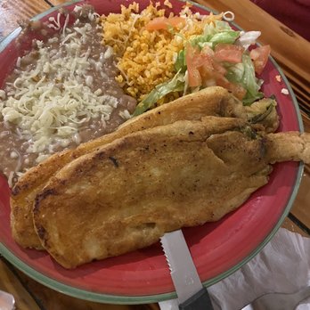 El Toro Bronco - Chile relleno plate with rice, beans, and salad - Mexican Near Me - El Paso, Texas