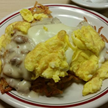 Huddle House - Smothered biscuit with sausage, sausage gravy, scrambled eggs, hashbrowns and white American cheese - American Near Me - Frystown, Pennsylvania Huddle House - Smothered biscuit with sausage, sausage gravy, scrambled eggs, hashbrowns and white American cheese - American Near Me - Frystown, Pennsylvania