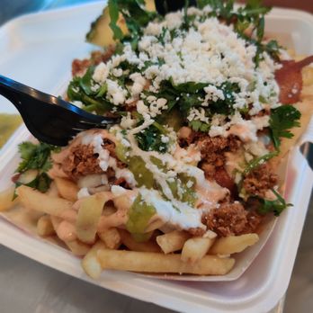 Dab Tacos - Pastor loaded fries. Meat was MUSH - Tacos Near Me - Fresno, California Dab Tacos - Pastor loaded fries. Meat was MUSH - Tacos Near Me - Fresno, California