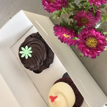 Celebrity Cupcakes - Chocolate truffle and Red velvet cupcakes enjoyed outside on their patio. - Bakeries Near Me - Houston, Texas Celebrity Cupcakes - Chocolate truffle and Red velvet cupcakes enjoyed outside on their patio. - Bakeries Near Me - Houston, Texas