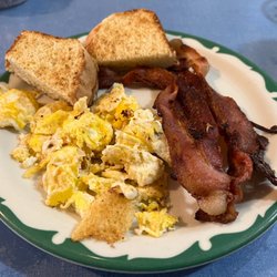 Heather’s Cafe - Eggs. Bacon. English Muffin toast.