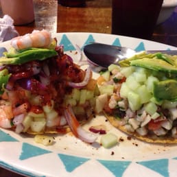 Tostada with shrimp something (cooked shrimp) and Tostada Ceviche Pescado Tostada with shrimp something (cooked shrimp) and Tostada Ceviche Pescado