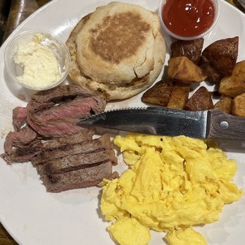 Pines Public House & Eatery - "10-oz steak" was more like (maybe) 4-5 oz. And cold. And no flavor. Just like the eggs and potatoes. - Bars Near Me - Berlin, Maryland Pines Public House & Eatery - "10-oz steak" was more like (maybe) 4-5 oz. And cold. And no flavor. Just like the eggs and potatoes. - Bars Near Me - Berlin, Maryland