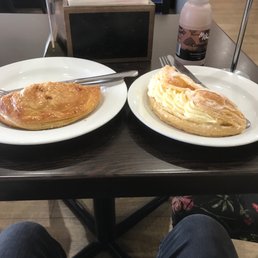 Apple turnover and vegetarian pastie. Apple turnover and vegetarian pastie.