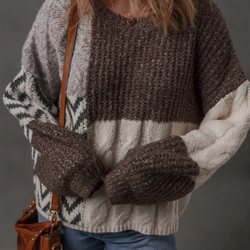 Super cute patch work color block sweater will be hot for fall and winter seasons.