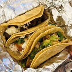 Chilango Fresh Mexican - Tacos: flank steak, chicken al carbon and mahi