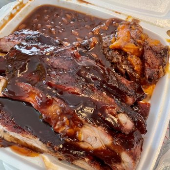 Dibbs BBQ - 1/2 Slab Pork Ribs Platter BBQ Baked Beans Candy Yams - Barbeque Near Me - Philadelphia, Pennsylvania