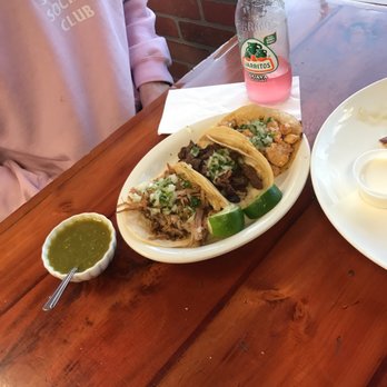 La Casa de Los Tacos - Tacos one pork steak and chicken with a side of verde salsa - Tacos Near Me - Secaucus, New Jersey
