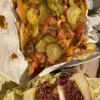 The Hat - Chili cheese fries with tomatoes and pickles and the pastrami dip - Sandwiches Near Me - Monterey Park, California The Hat - Chili cheese fries with tomatoes and pickles and the pastrami dip - Sandwiches Near Me - Monterey Park, California