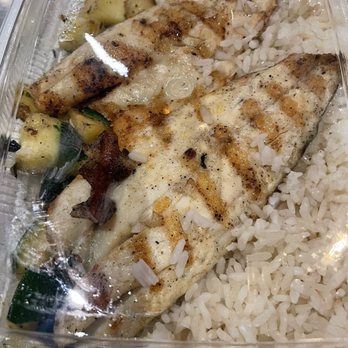 California Fish Grill - Branzino (sea bass) with white rice & rosemary zucchini - Seafood Near Me - Burbank, California
