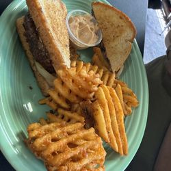 Patty Melt with Waffle Fries
