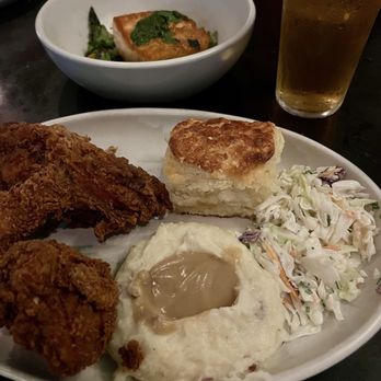 Culinary Dropout - Fried chicken entrée and salmon w pesto entrée - New American Near Me - Tempe, Arizona Culinary Dropout - Fried chicken entrée and salmon w pesto entrée - New American Near Me - Tempe, Arizona