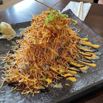 Sapporo Kitchen - Mr Big. Basically a California roll with spicy tuna on top and the crunchiness on top. - Japanese Near Me - Delta, British Columbia